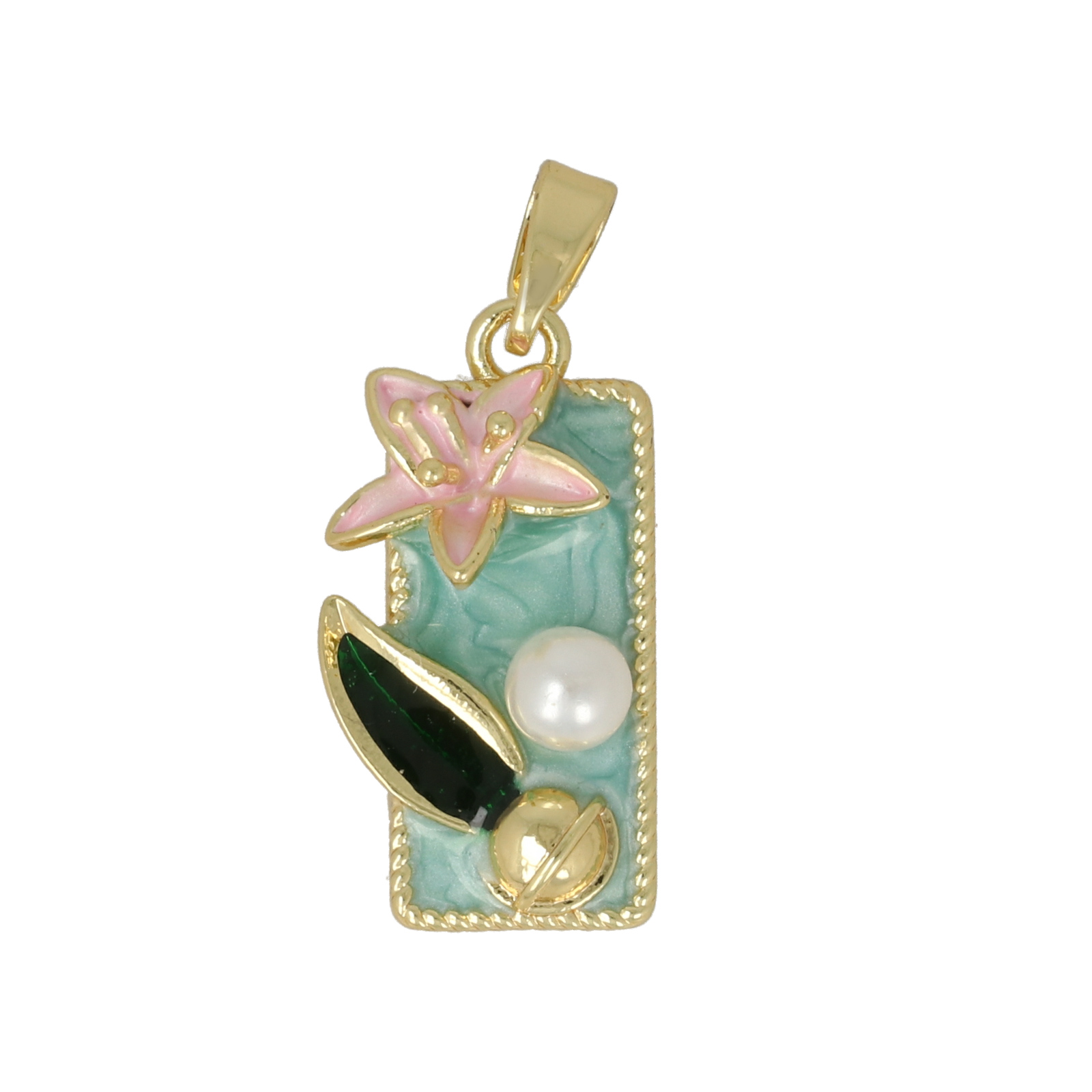 gold plated enameled turquoise rectangle tag 20x8,5mm | 1pc