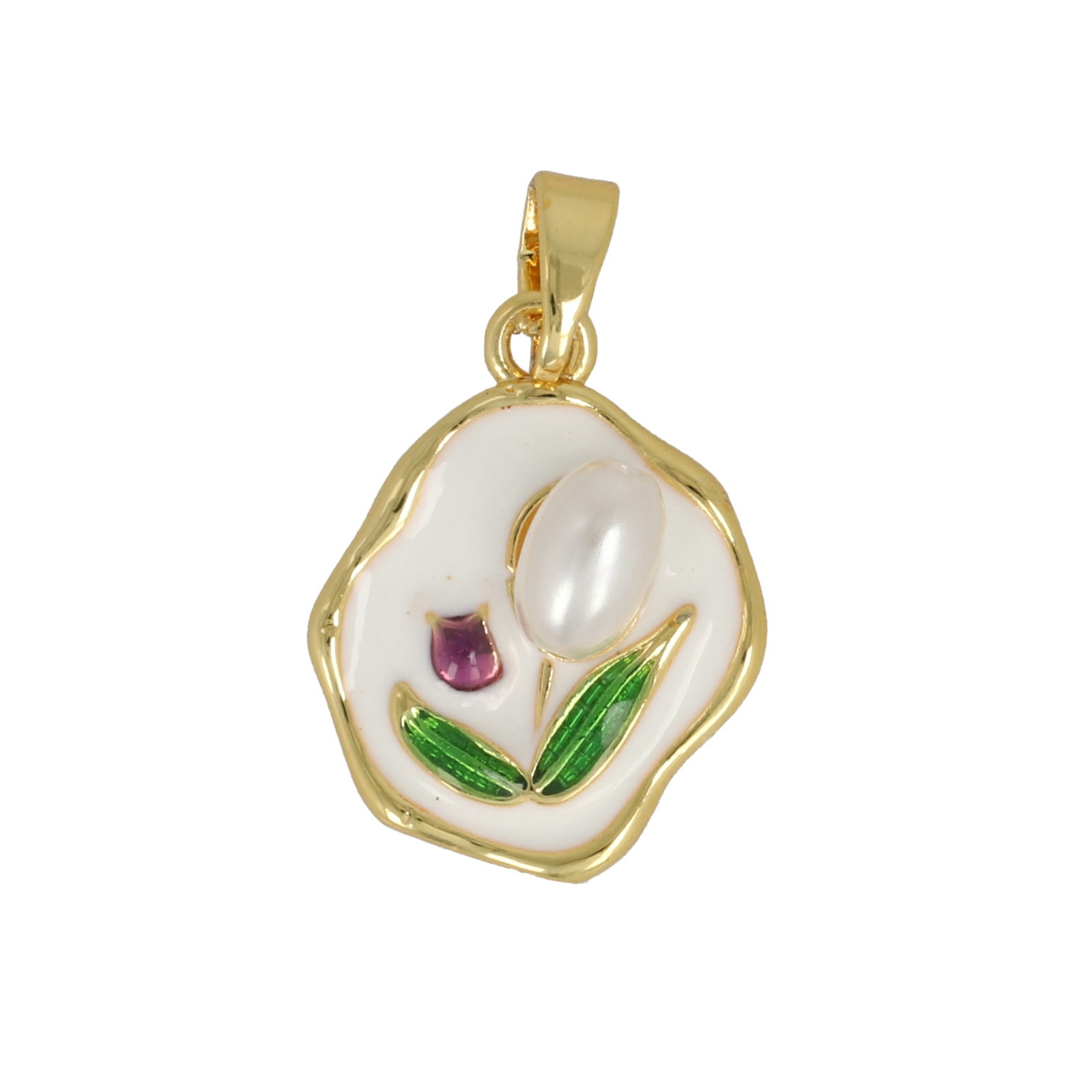gold plated enameled white irregular tag 17x13mm | 1pc