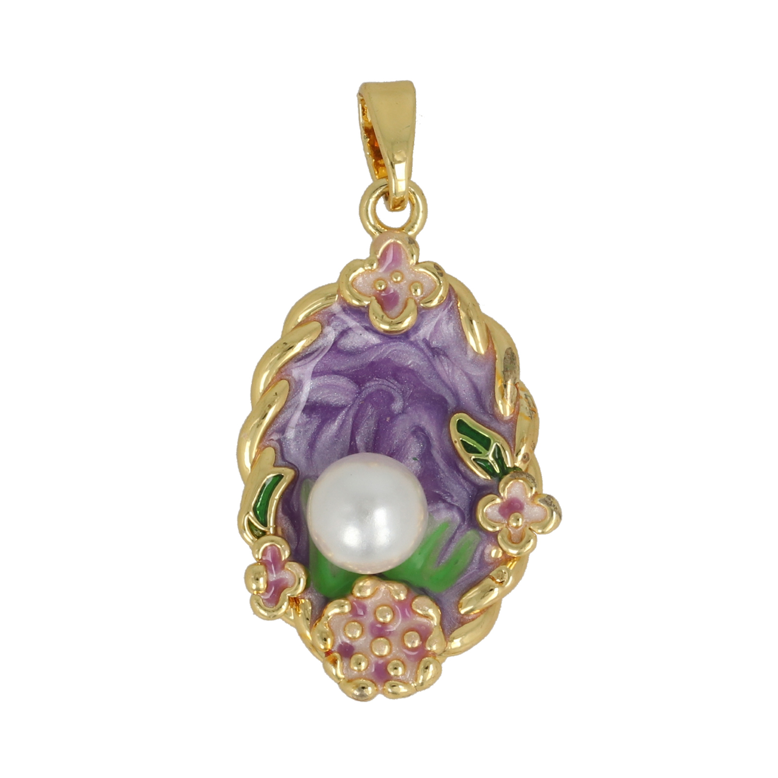 gold plated enameled purple oval tag 24x15mm | 1pc