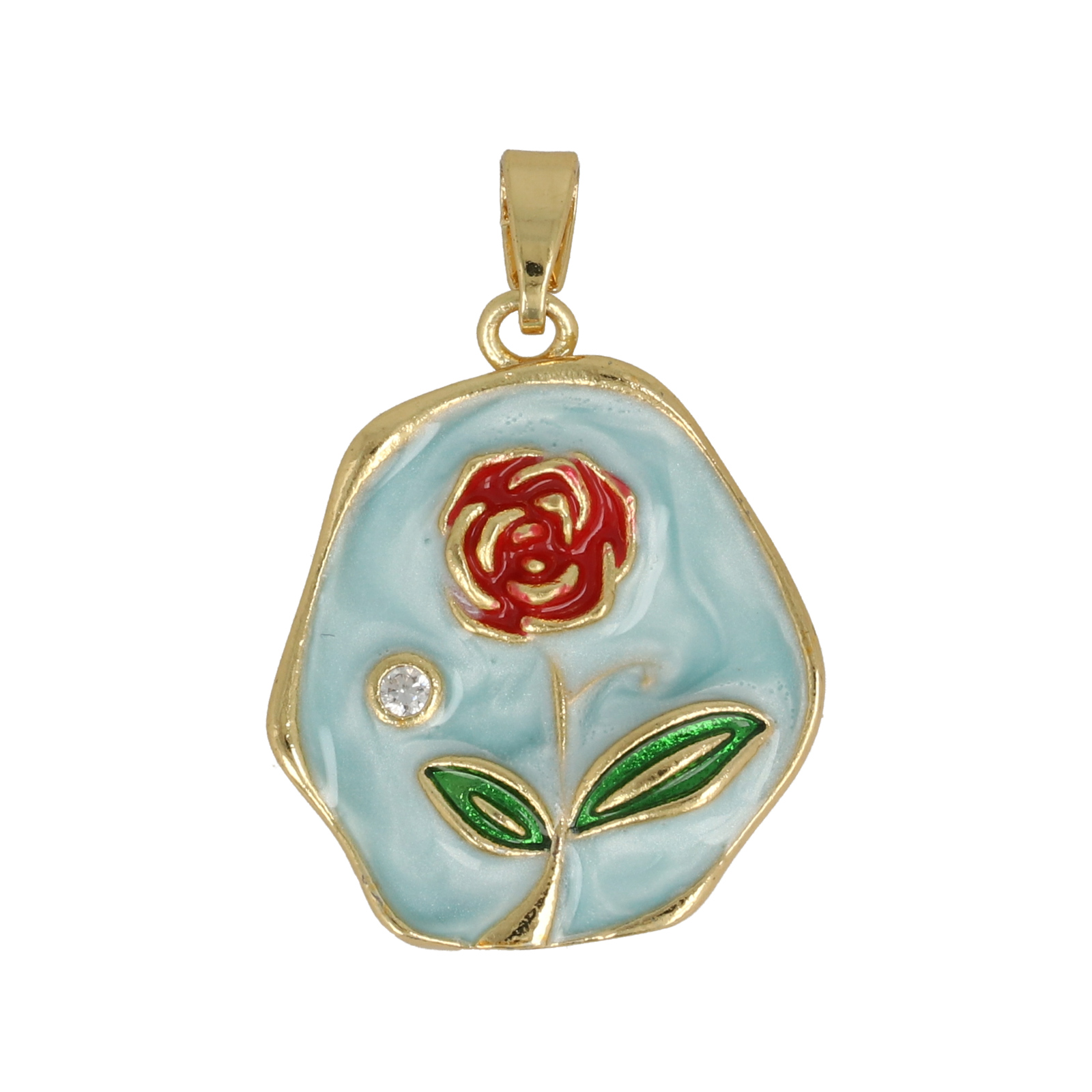 gold plated enameled light blue irregular tag 22x18mm | 1pc