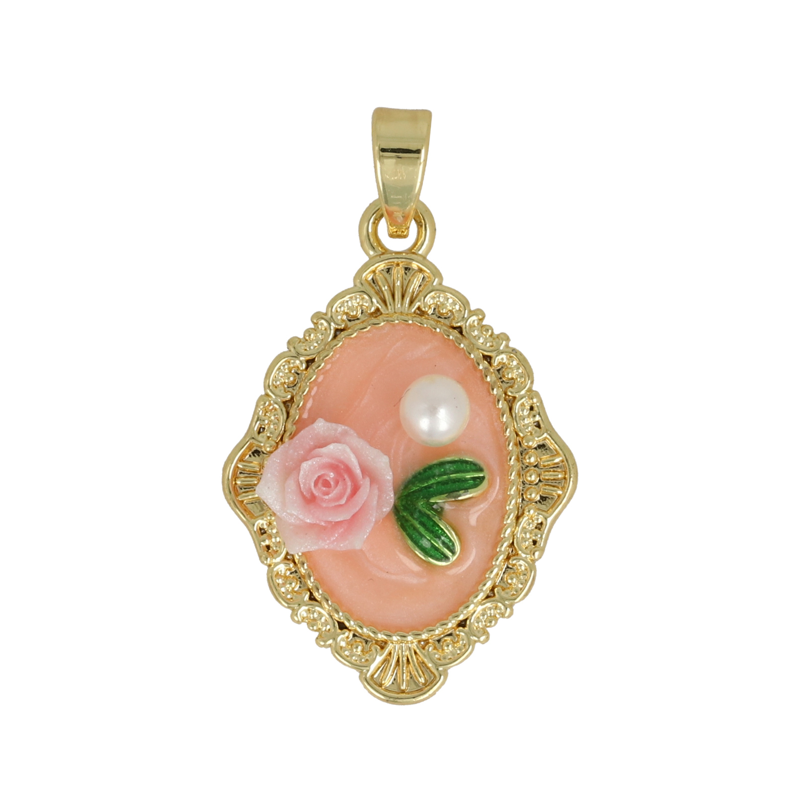 gold plated enameled pink rombhus tag 22x15mm | 1pc