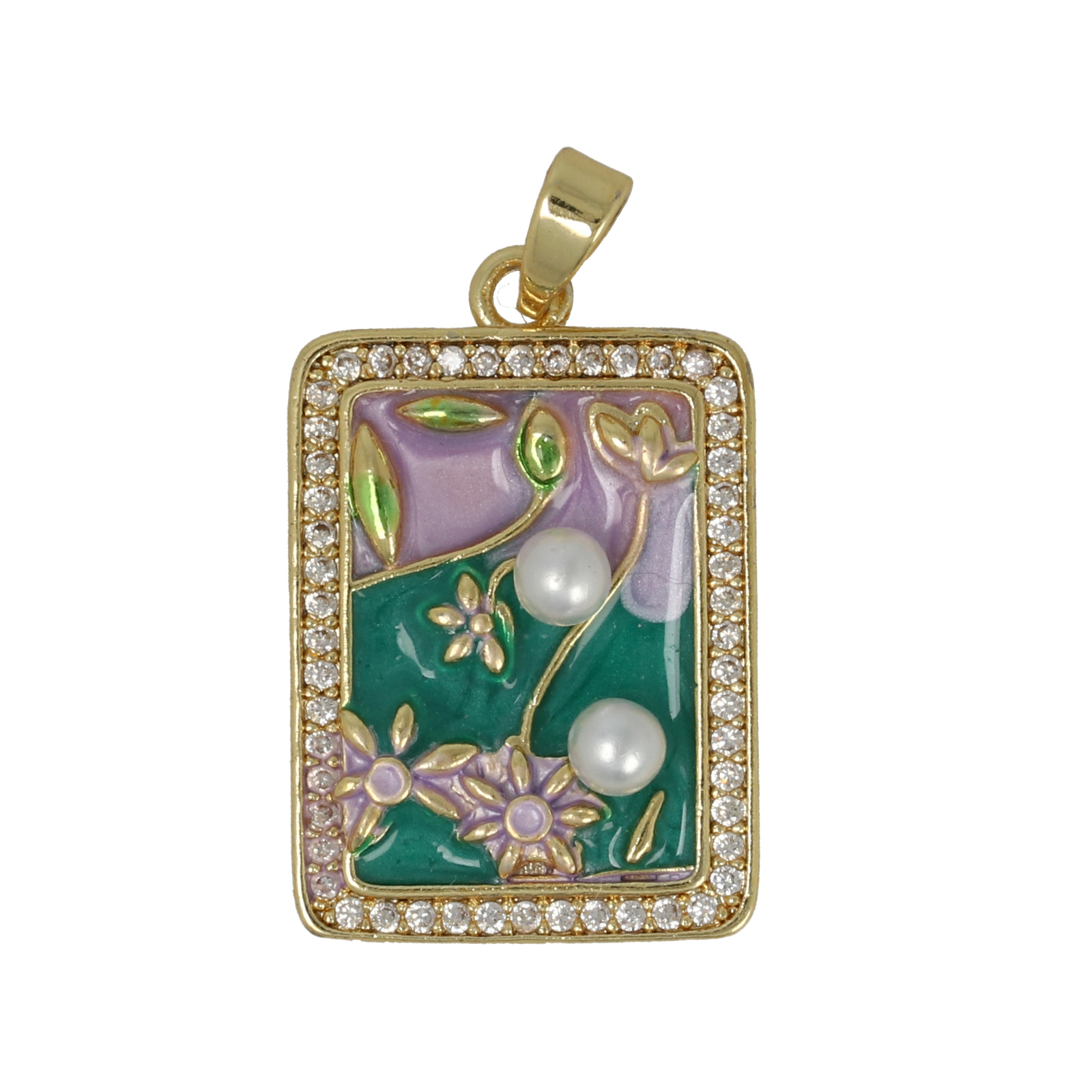 gold plated enameled rectangle tag 22x14mm | 1pc