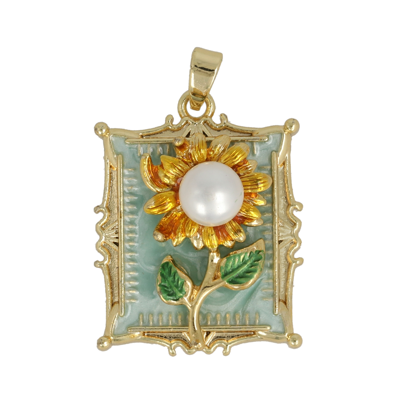 gold plated enameled turquoise rectangle tag 24x18mm | 1pc