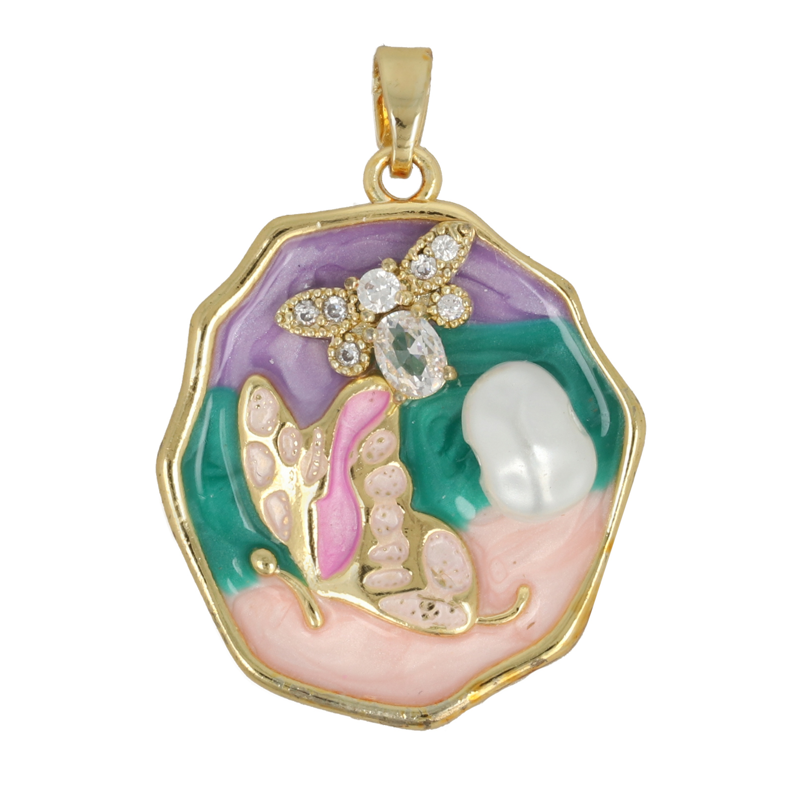 gold plated enameled oval tag 27x22mm | 1pc