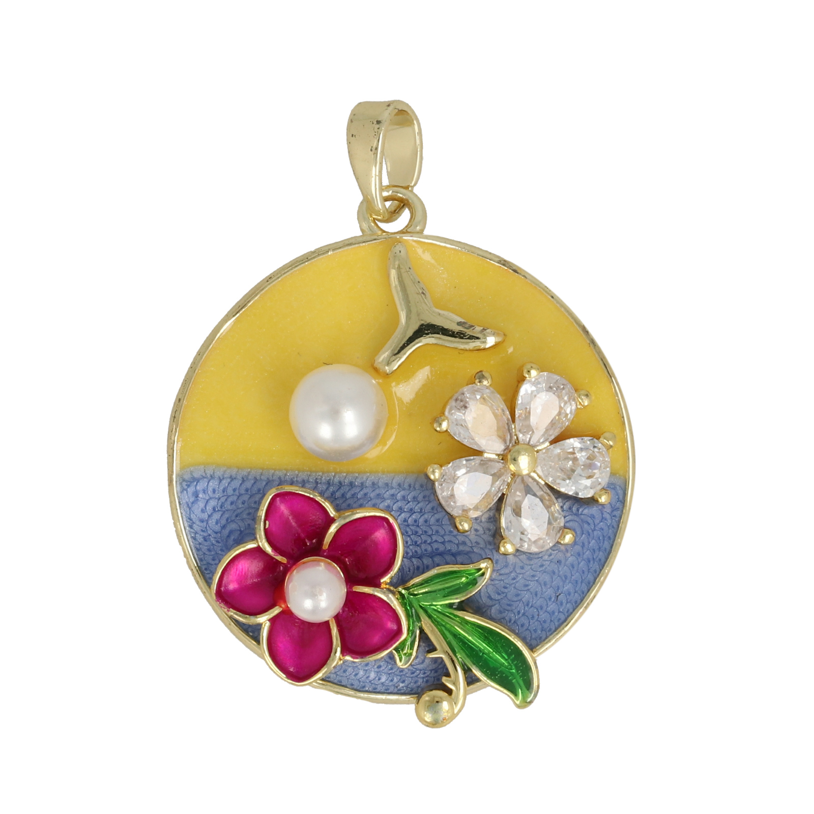 gold plated enameled round tag 23mm | 1pc