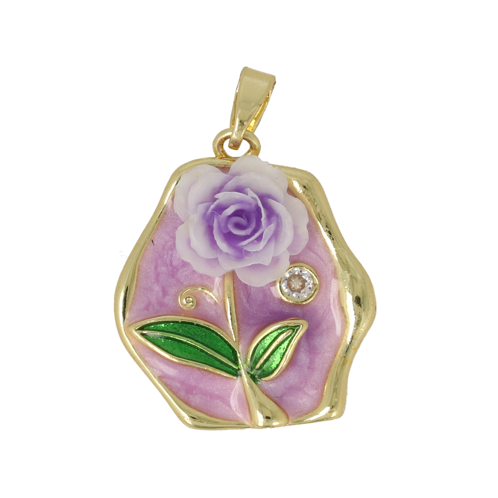 gold plated enameled violet irregular tag 22x18mm | 1pc