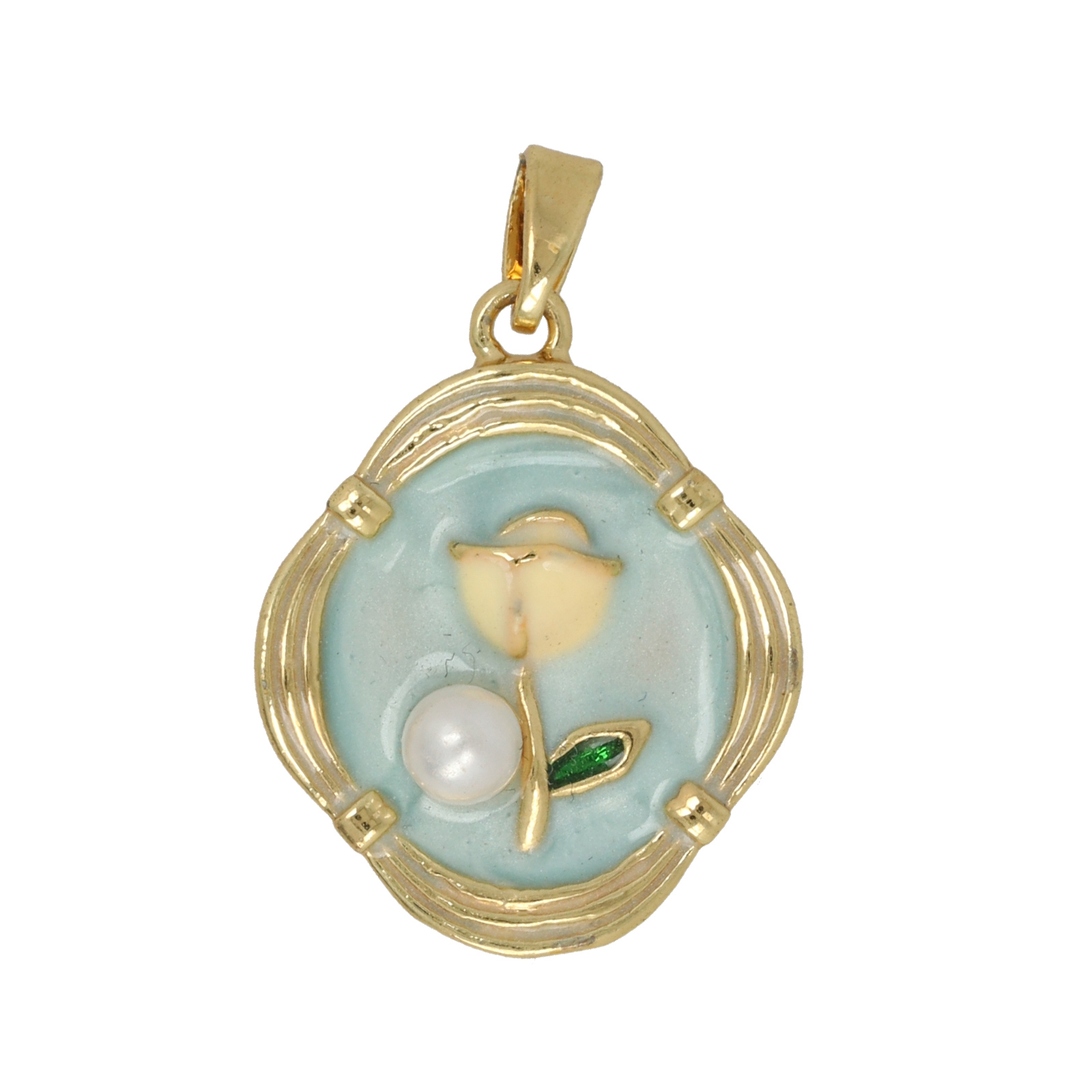 gold plated enameled light blue rombhus tag 22x18mm | 1pc