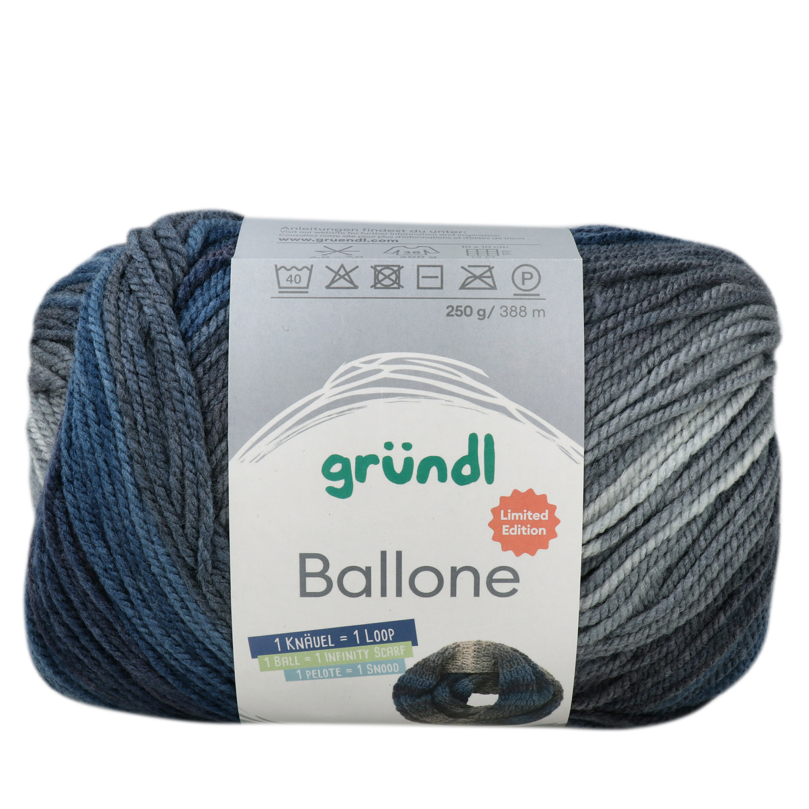 gründl ballone - grey blue (03) - 250gr (388mt) | 1pc
