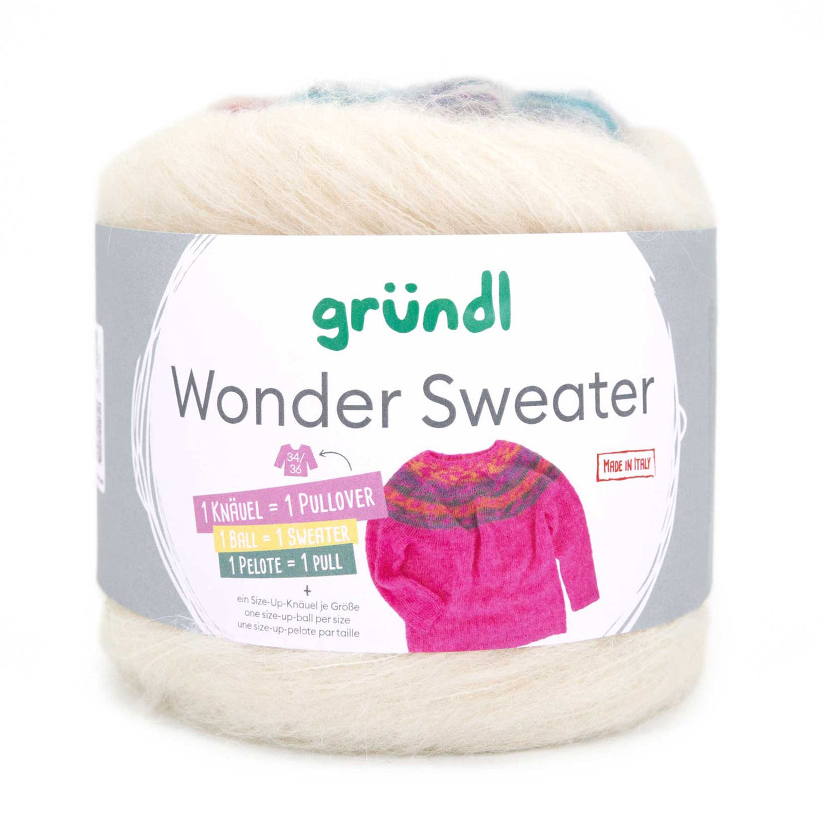 gründl wonder sweater - cream/raspberry/sea green (01) - 150gr (675mt) | 1pc