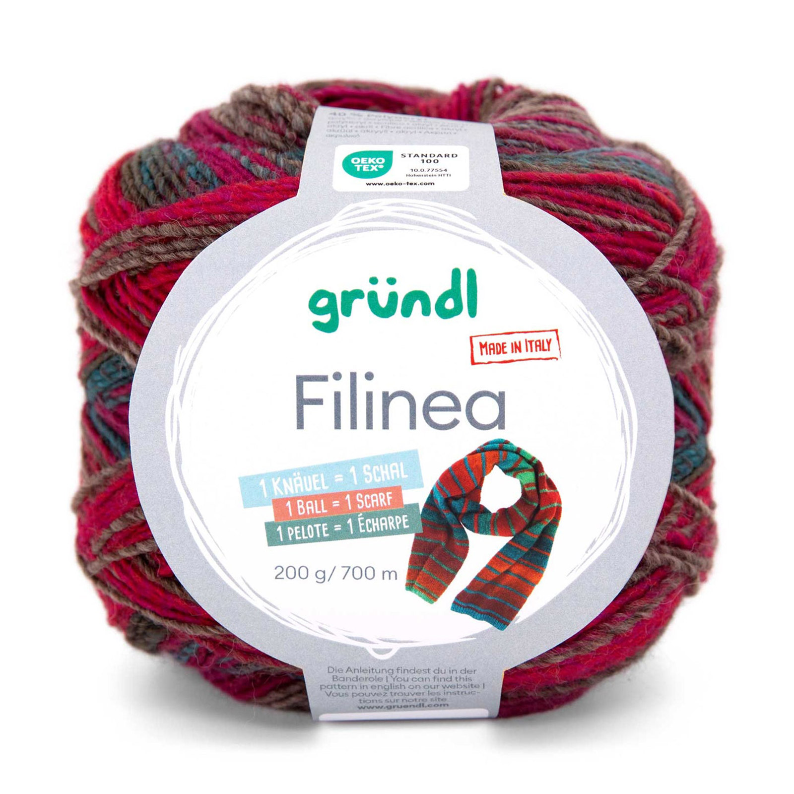 gründl filinea - magenta/granatapfel/petrol/kaffeebraun (03) - 200gr (700mt) | 1st
