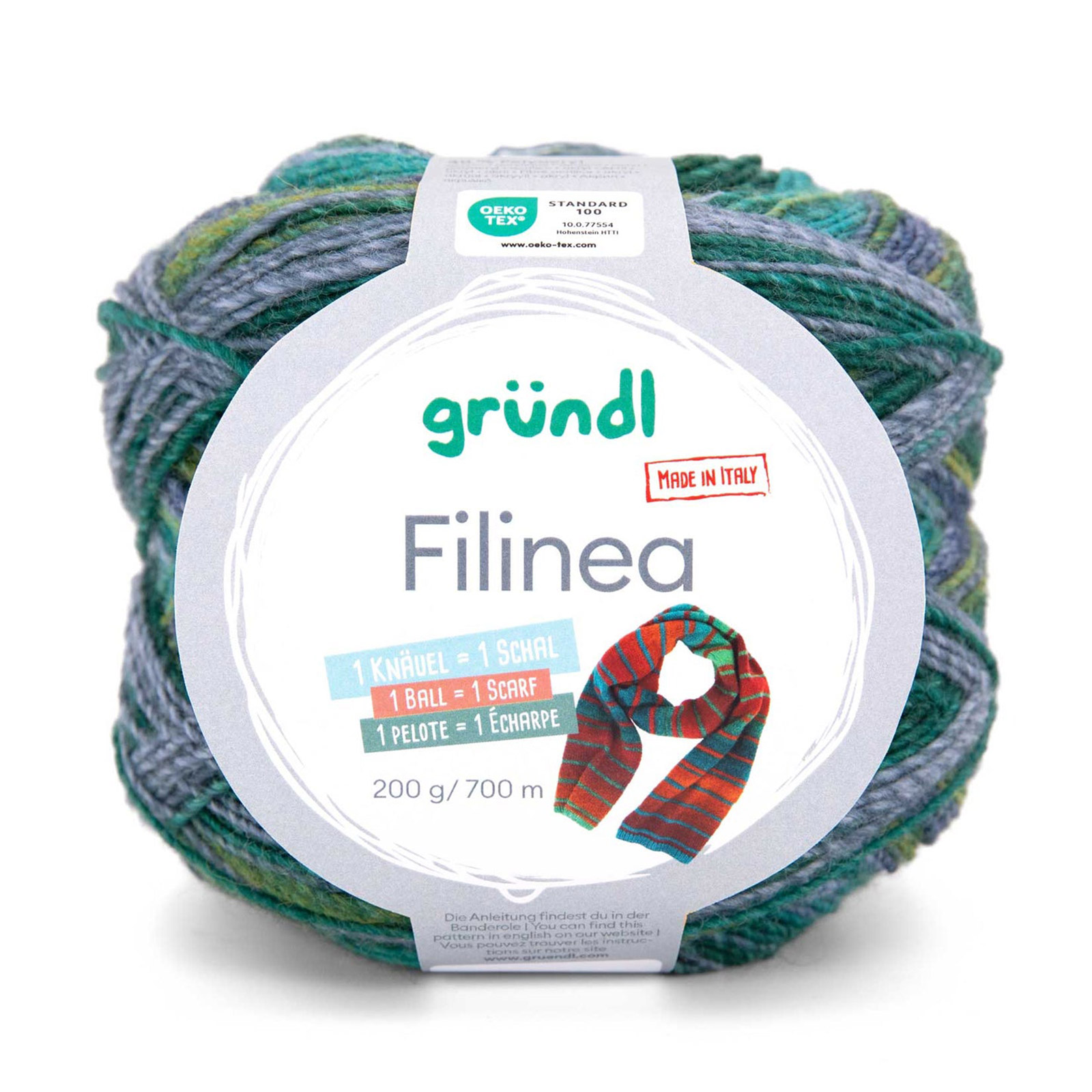 gründl filinea - grün/moosgrün/grau/türkis/anthrazit (04) - 200gr (700mt) | 1st
