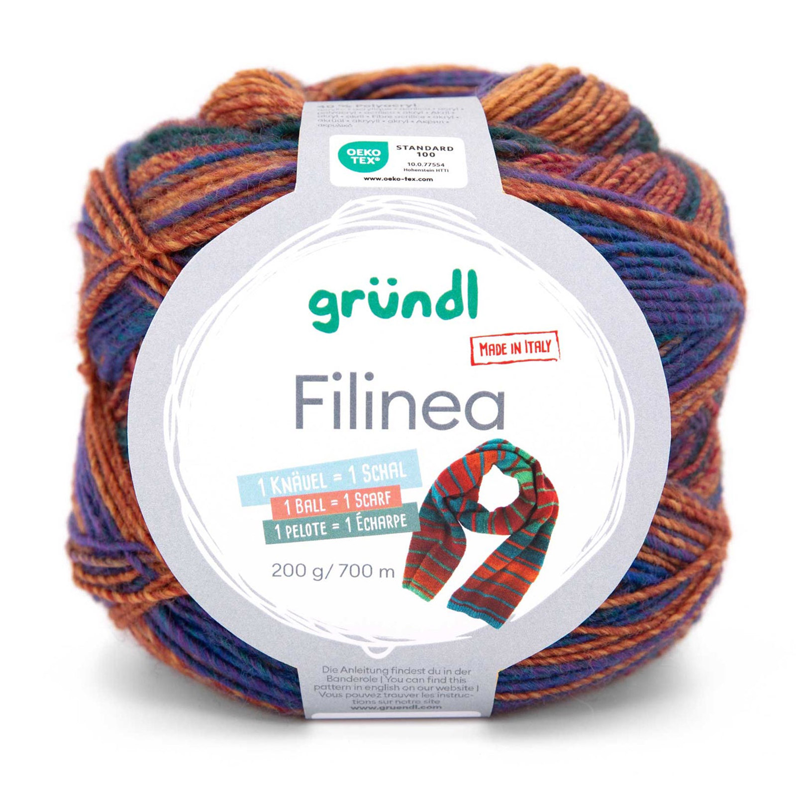 gründl filinea - hazelnut/carmine/plum/night blue/green (05) - 200gr (700mt) | 1pc