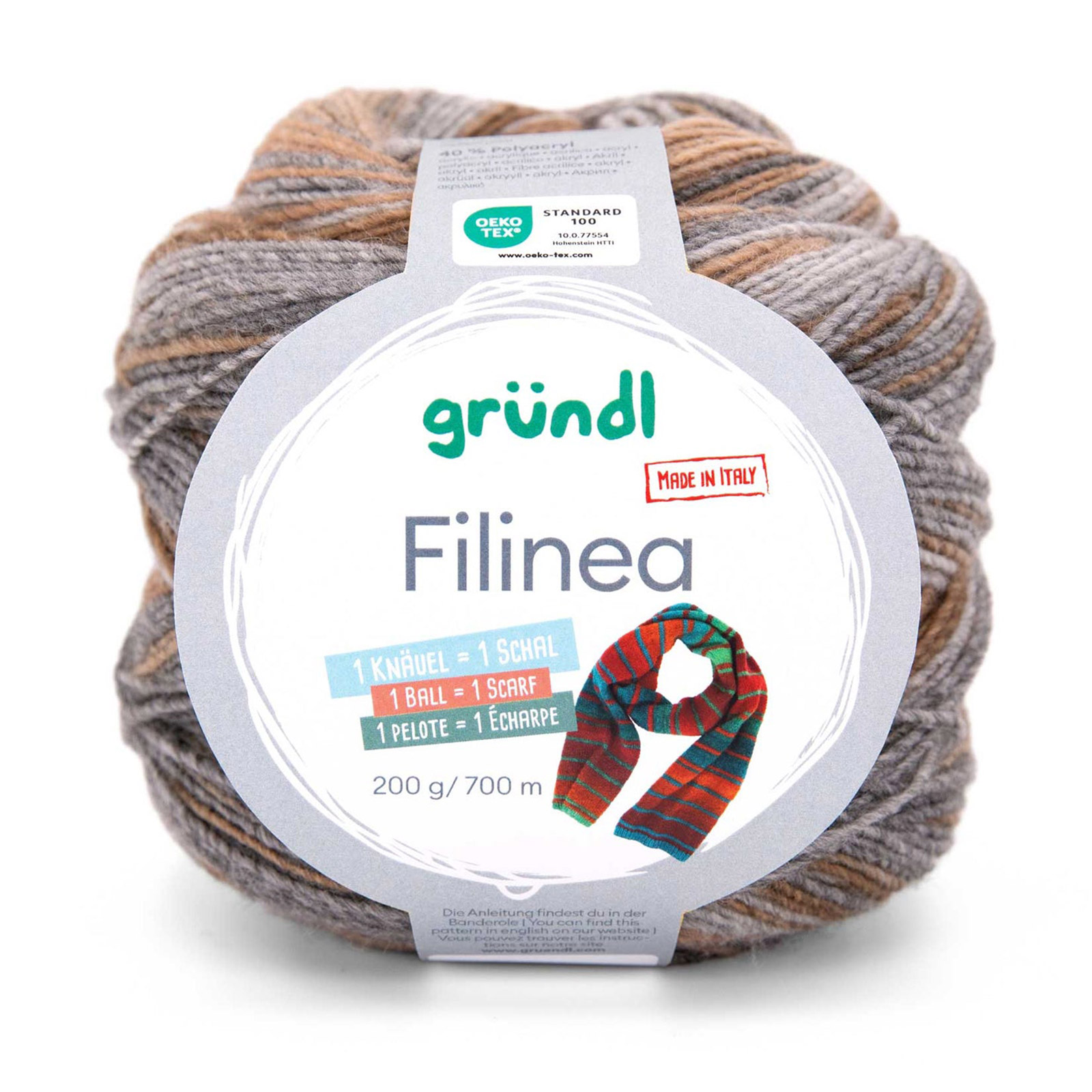 gründl filinea - cinnamon/light grey/anthracite/walnut (06) - 200gr (700mt) | 1pc