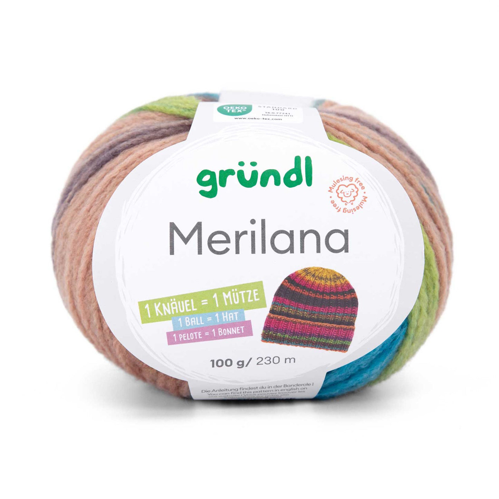 gründl merilana - mocha/turquoise/grey/brown/aubergine/lime (05) - 100gr (230mt) | 1pc