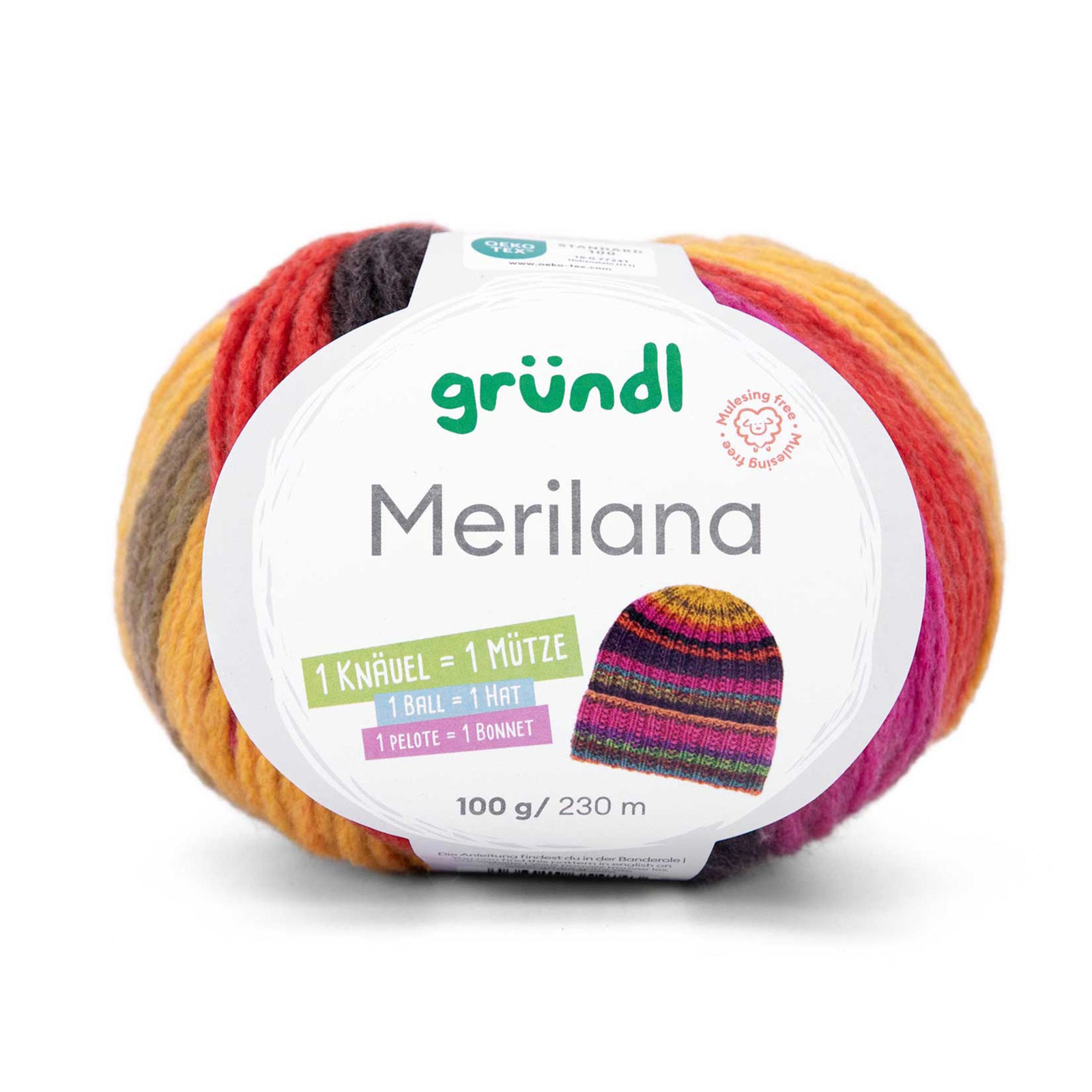 gründl merilana - mustard/magenta/moss/grey/brown/petrol (02) - 100gr (230mt) | 1pc
