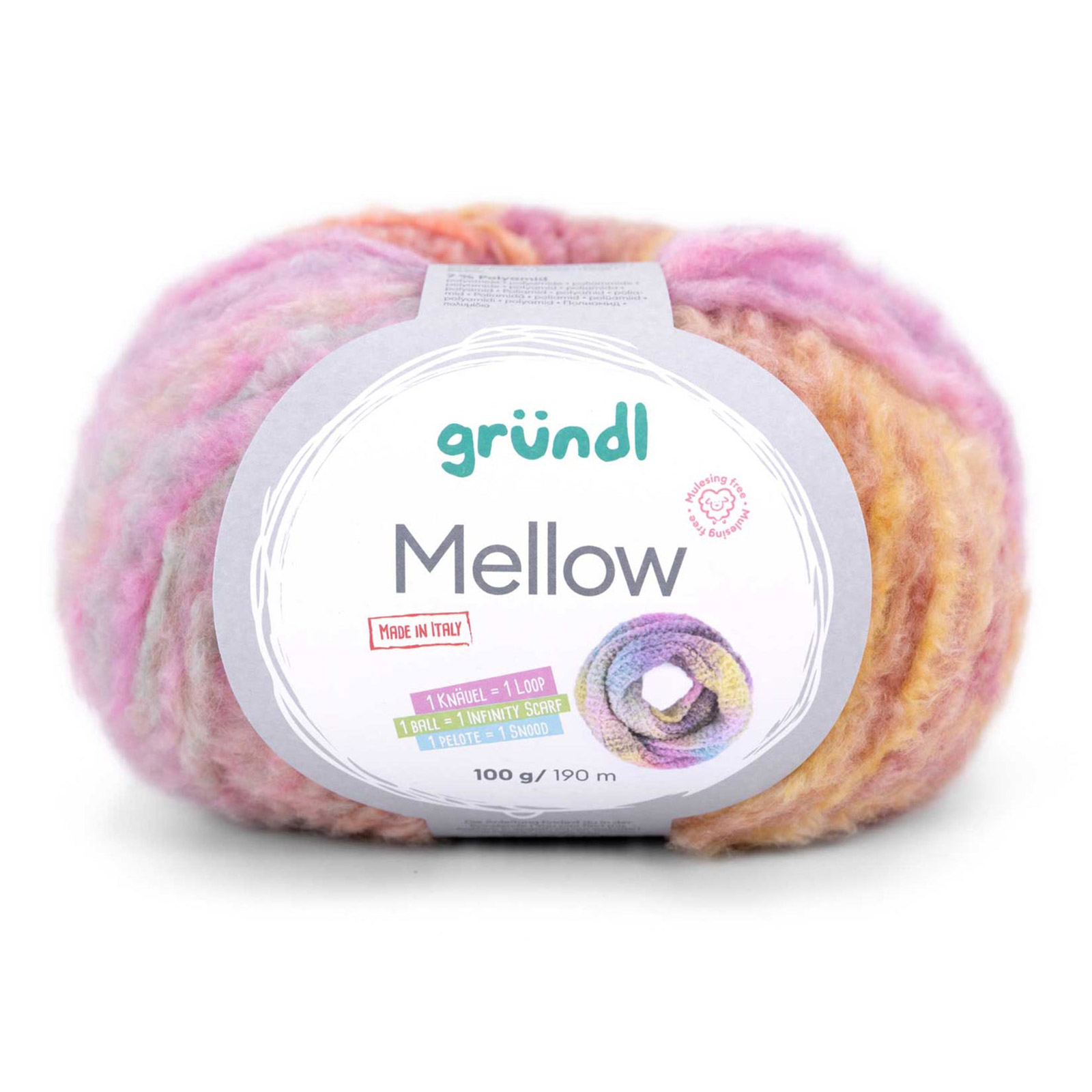 gründl mellow - apricot/violet/pink/ice blue/sun yellow/peach (04) - 100gr (190mt) | 1pc