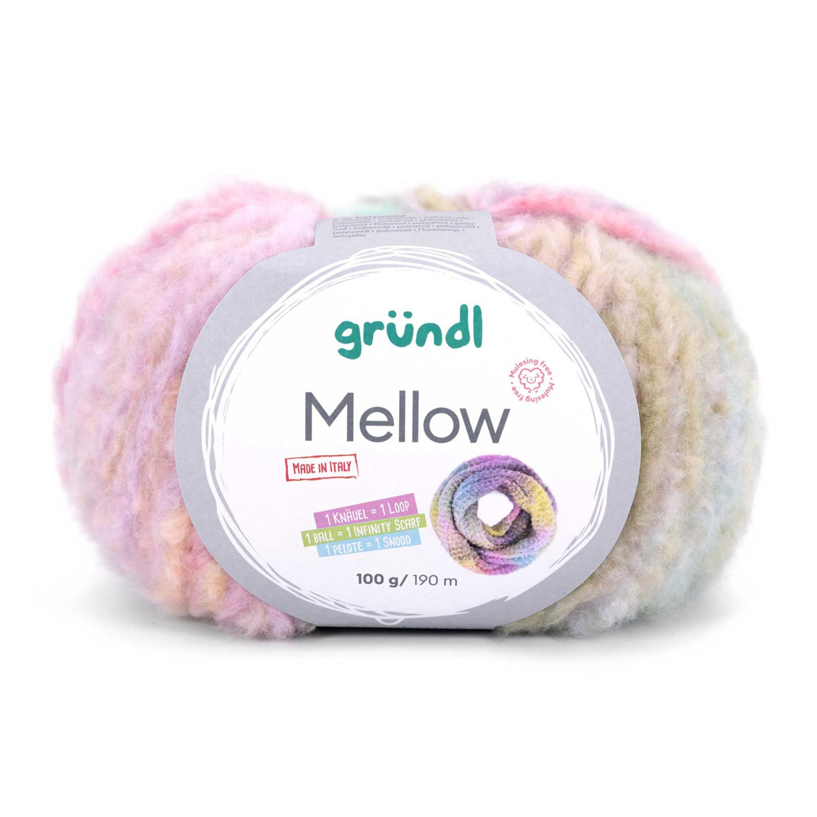 gründl mellow - pastel pink/pale lilac/beige/light green/peach (06) - 100gr (190mt) | 1pc