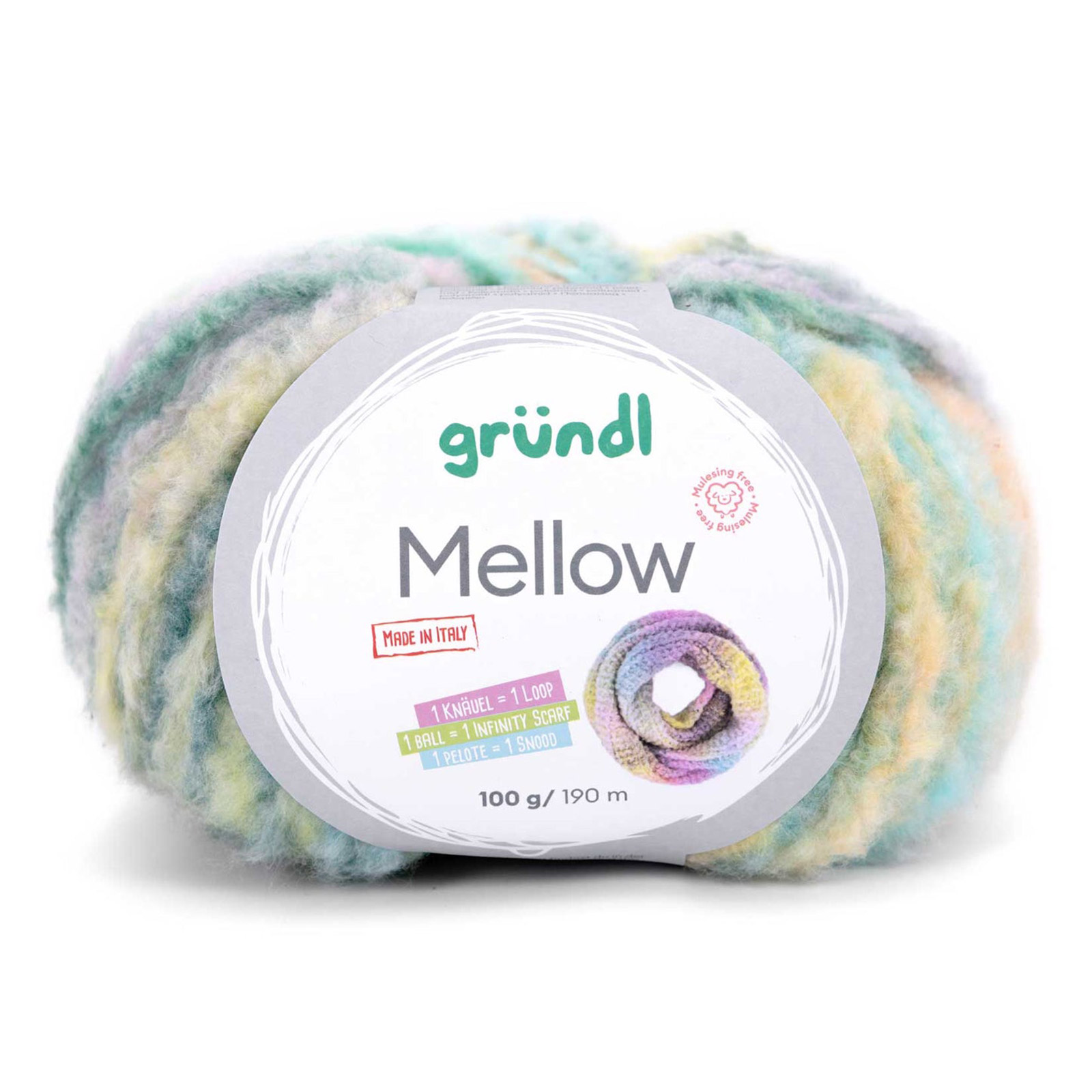 gründl mellow - grey/blue/lilac/grass/peach/aqua/apricot (02) - 100gr (190mt) | 1pc