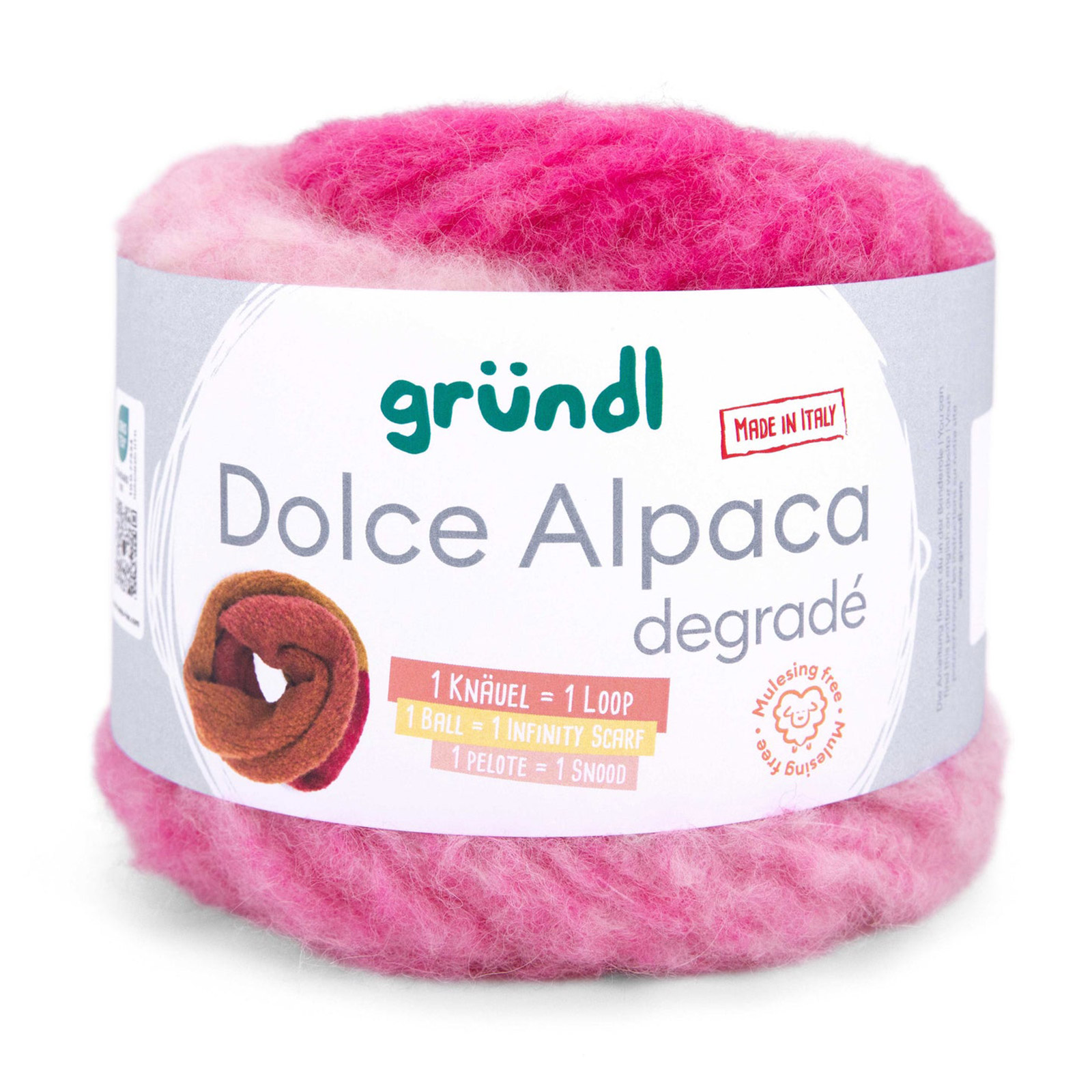 gründl dolce alpaca degradé - magenta/rose/white (05) - 100gr (250mt) | 1pc