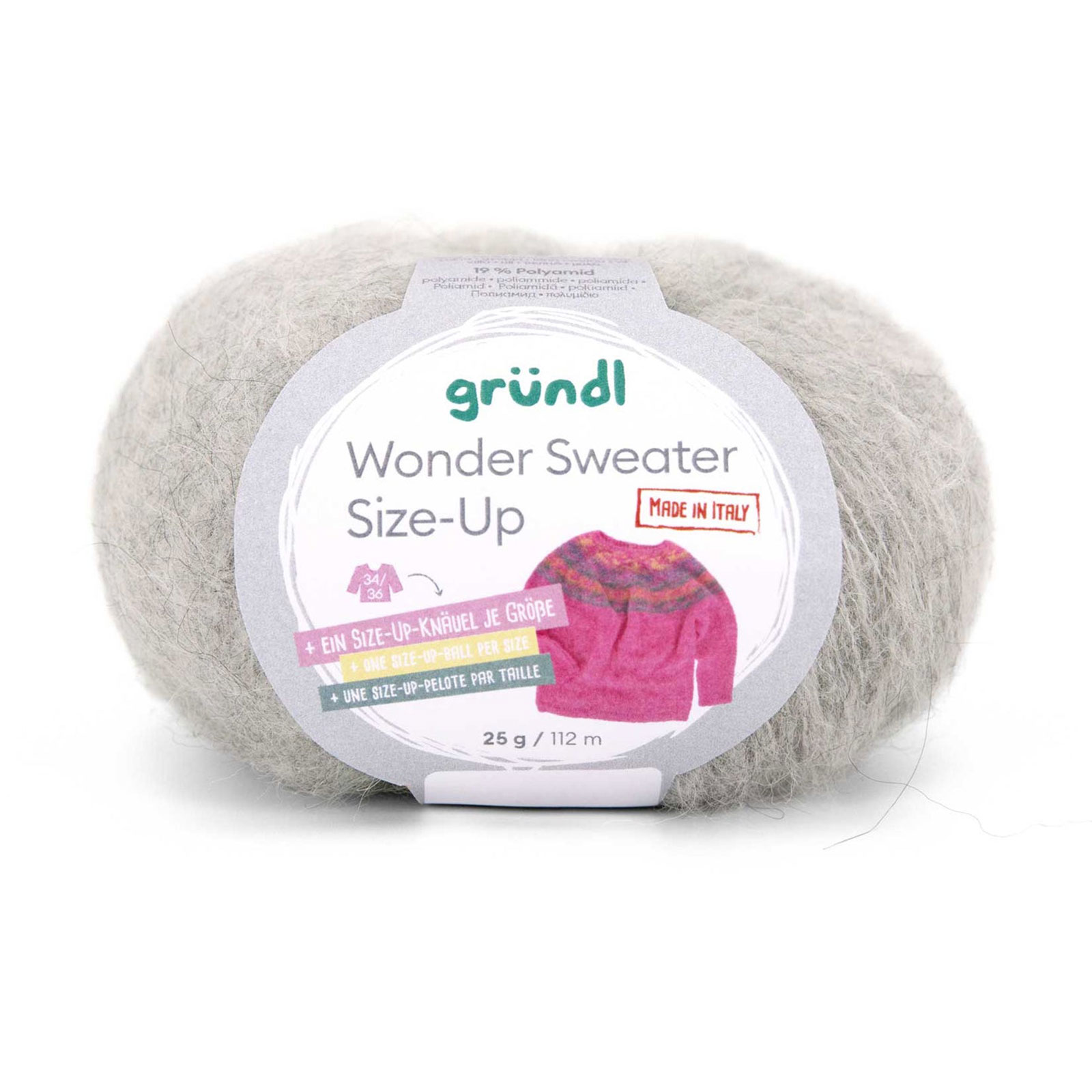 gründl wonder sweater size-up - grau (02) - 25gr (112mt) | 1st