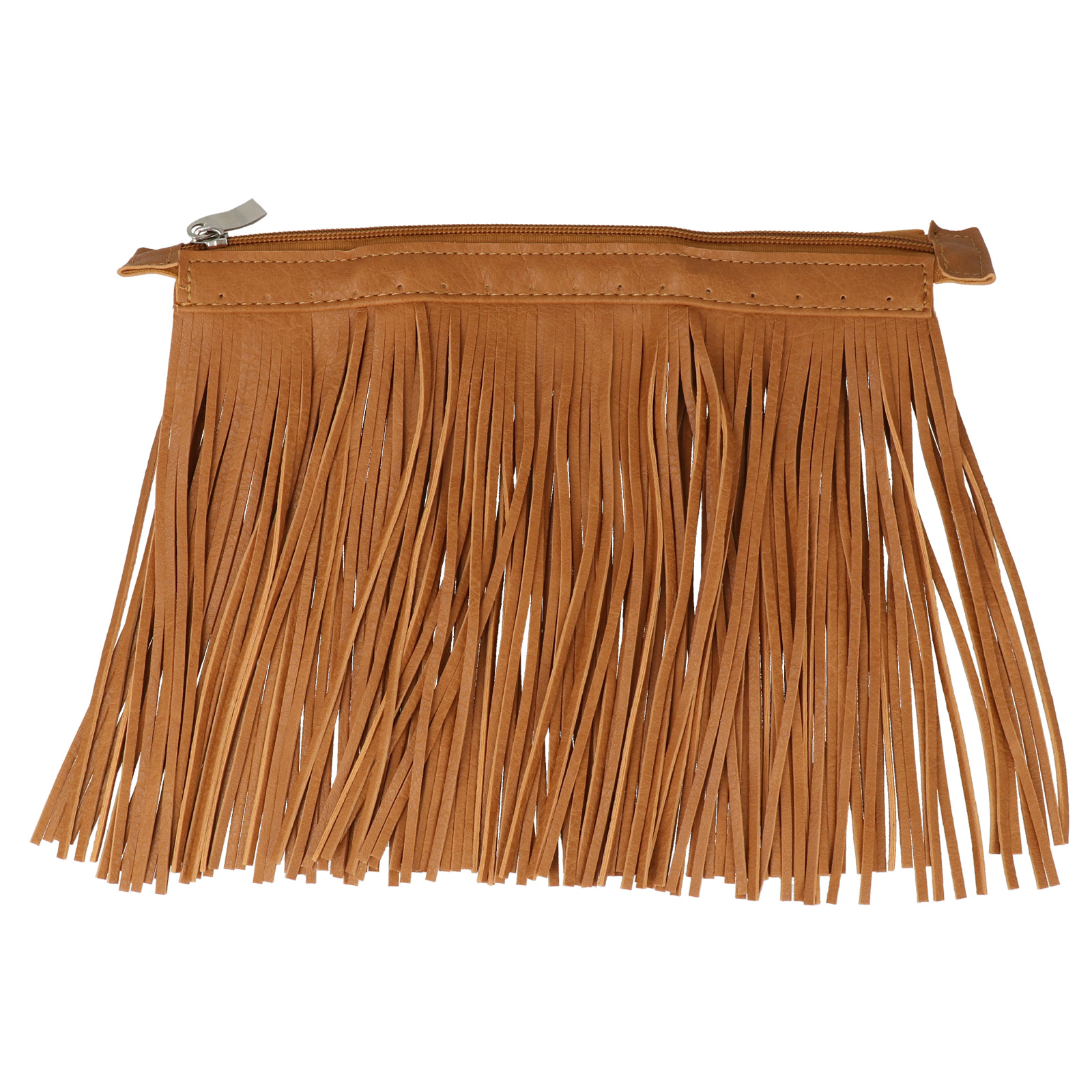 pu-leather zipper for bag 28x5cm with fringes 18cm - silver | 1pc