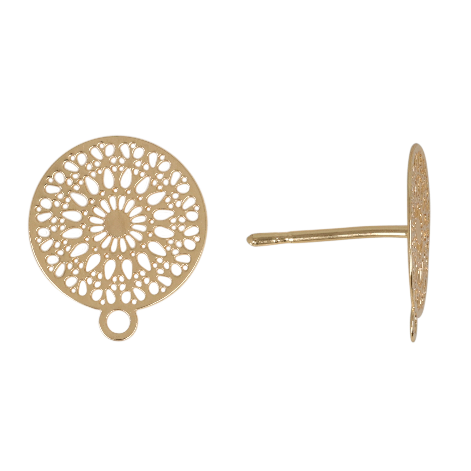 gold plated round filgree post earring 12mm | 2pc