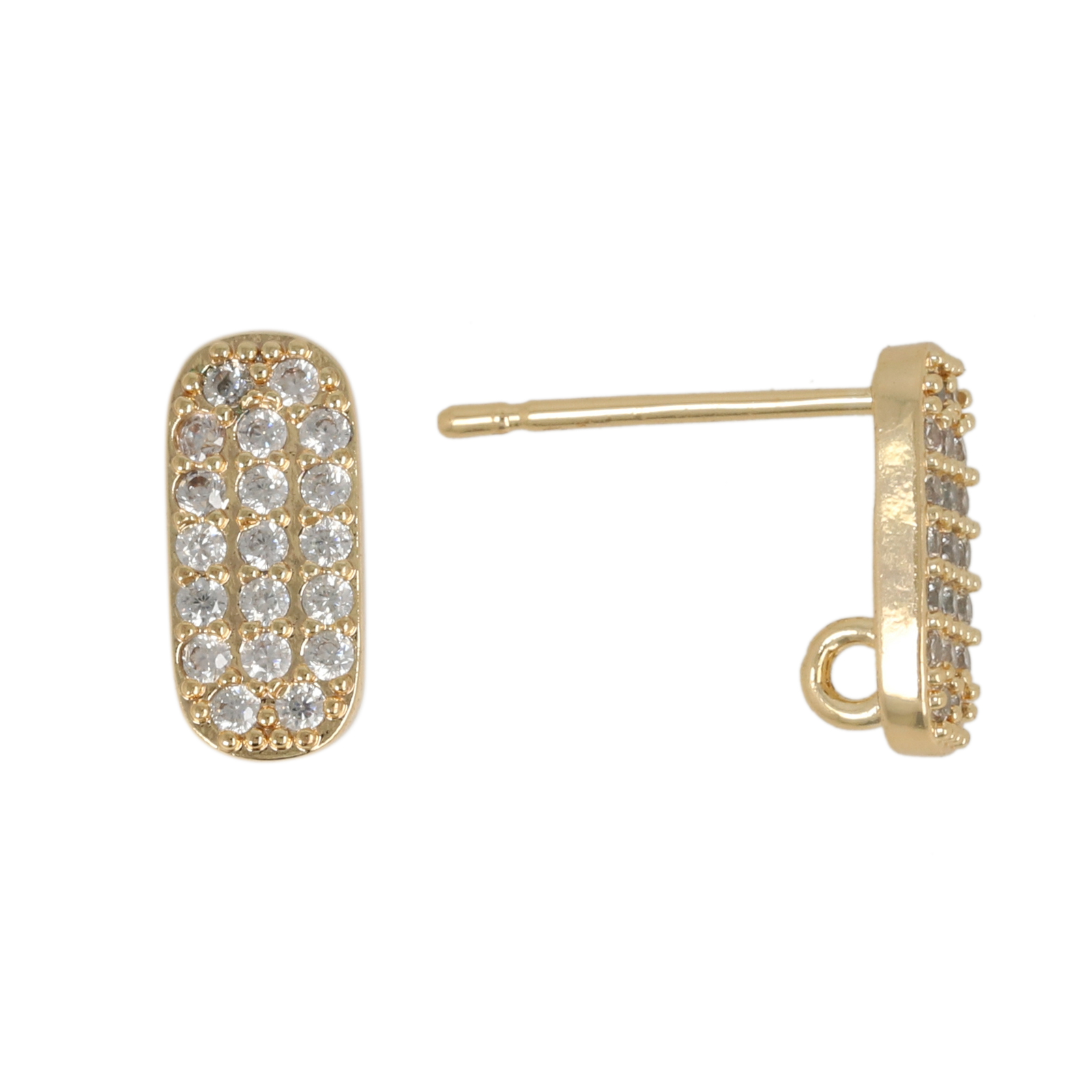 gold plated post earring rectangle cubic zirconia 11x5mm | 2pc