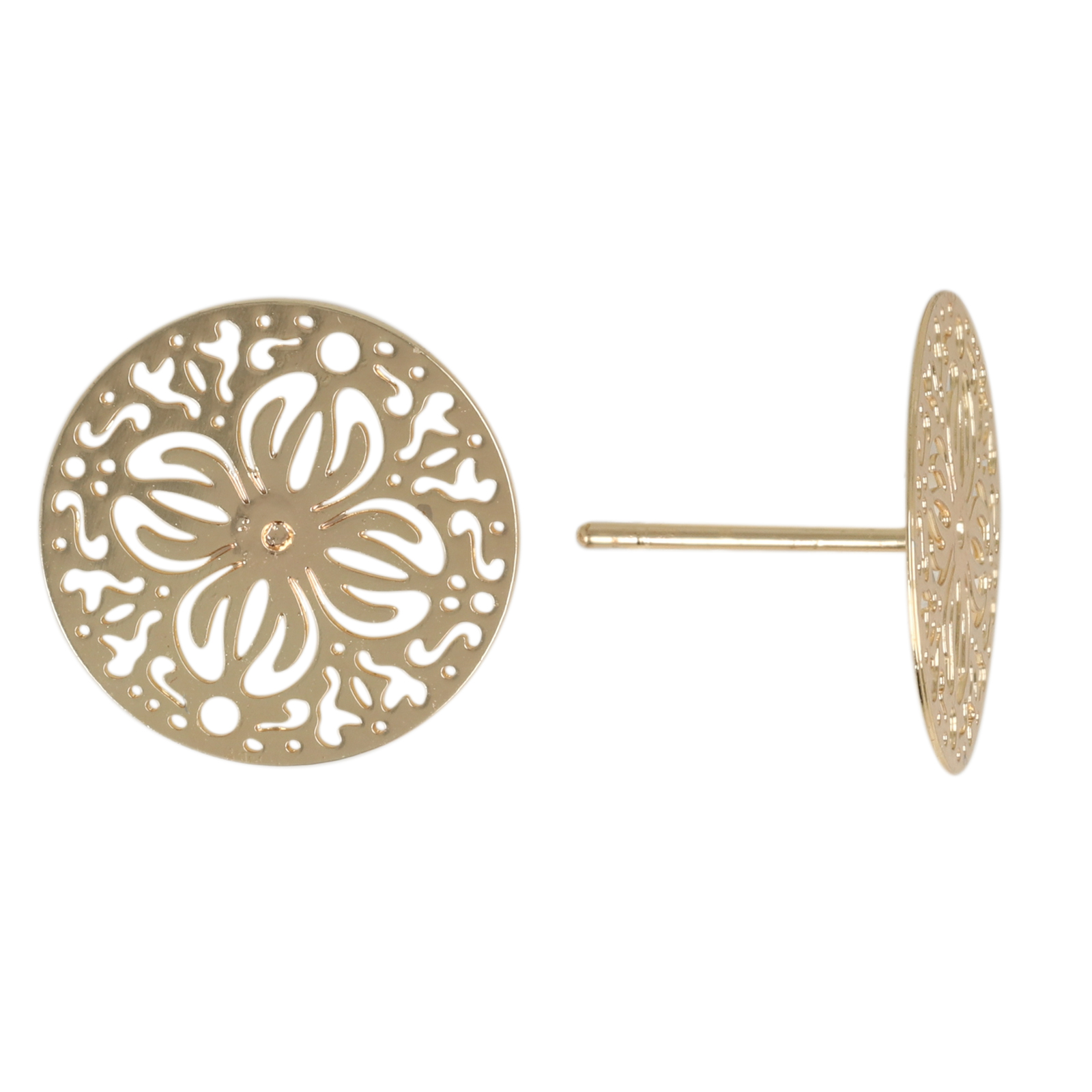 gold plated round filgree post earring 15mm | 2pc