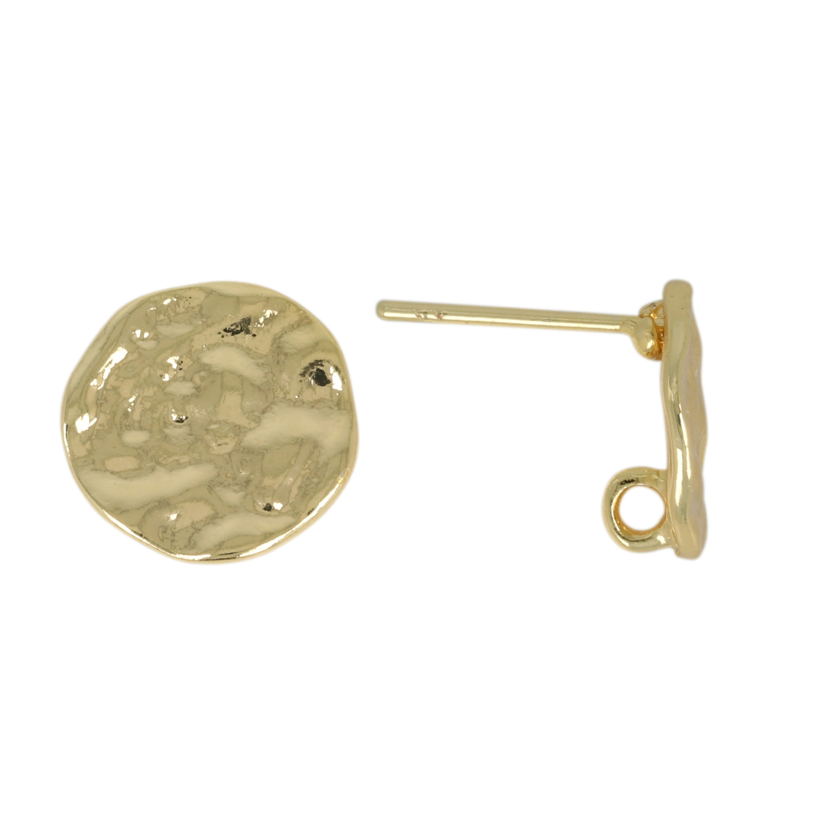 minimal jewelry post earrings gold plated hammered coin 11,5mm | 2pc