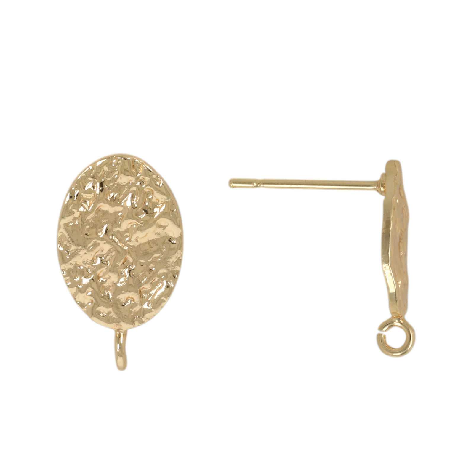 minimal jewelry post earrings gold plated hammered oval 12x8mm | 2pc