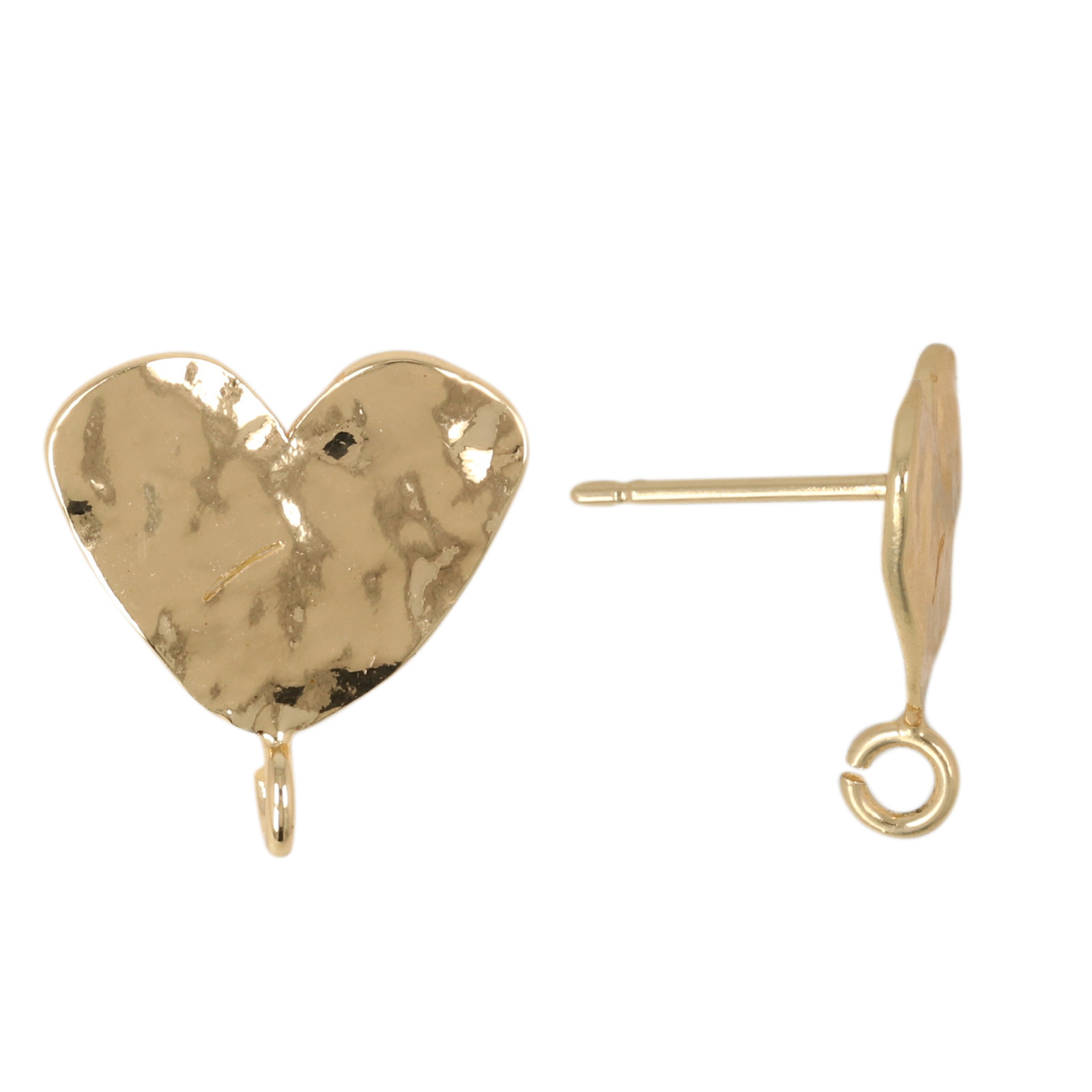 minimal jewelry post earrings gold plated hammered heart 13mm | 2pc