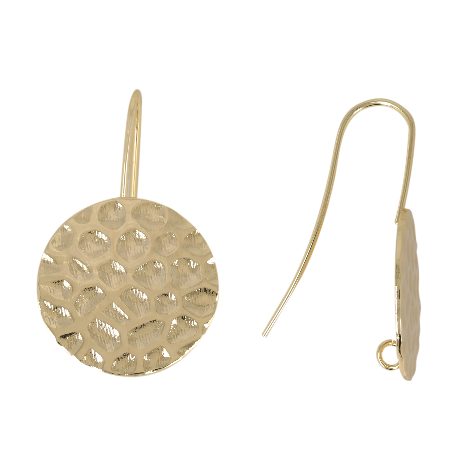 minimal jewelry earwire gold plated hammered coin 20mm | 2pc