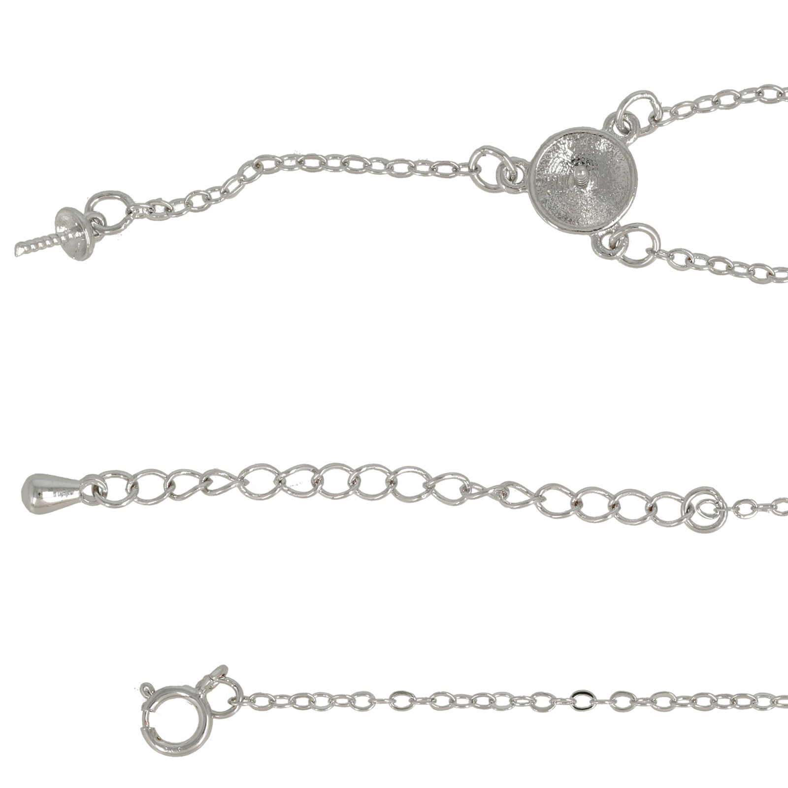 rhodium silver plated oval cable choker 1,2x0,8mm with half-hole pearl setting - adjustable length 40cm | 1pc
