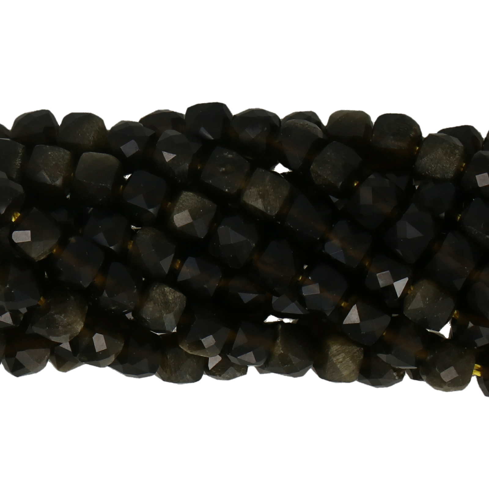gold obsidian faceted cube 4mm | 15/16-inch strand