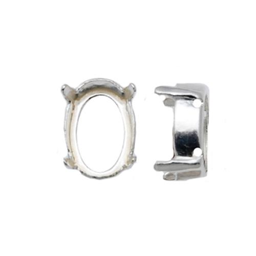 rhodium silver plated sew-on setting for oval fancy stone (4120) 14x10mm | 4pc