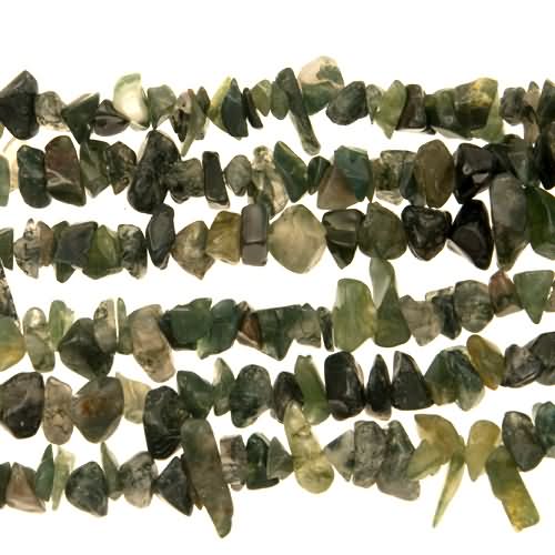 moss agate chips 5-10mm | 32-inch strand approx.