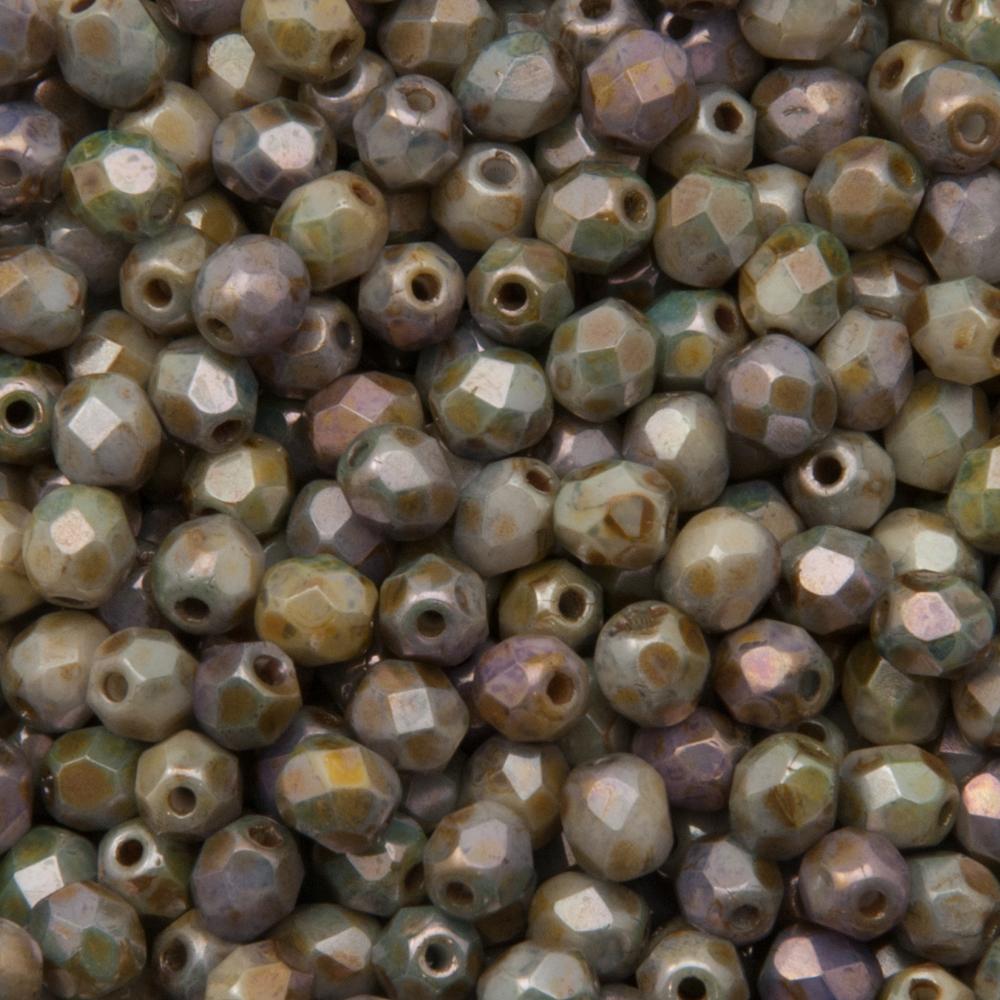 czech fire-polished round beads - opaque luster green/aqua 4mm | 50pc