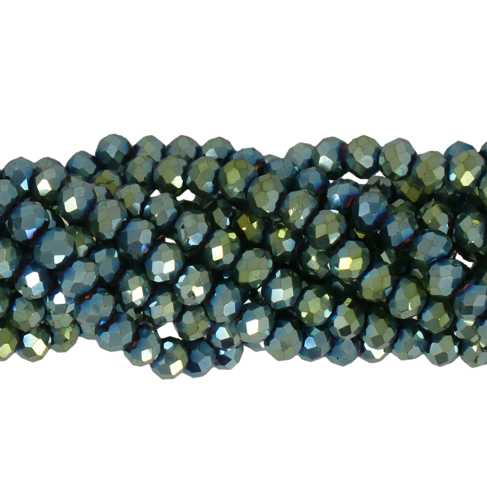 Metallic Iridiscent Green Chinese Crystal Faceted Roundelle 4x3mm | strand 100pc aprox