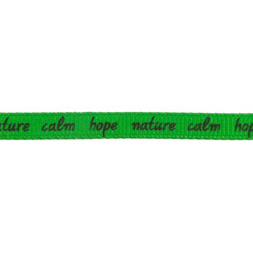 green printed ribbon - calm, hope, nature - 7mm | 1mt