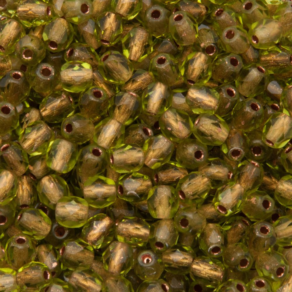 böhmische glasschliffperlen copper-lined olivine 4mm | 50st