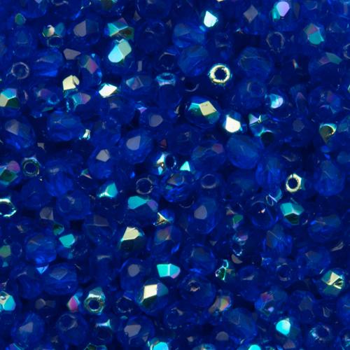 czech fire-polished round beads - light cobalt blue ab 3mm | 50pc