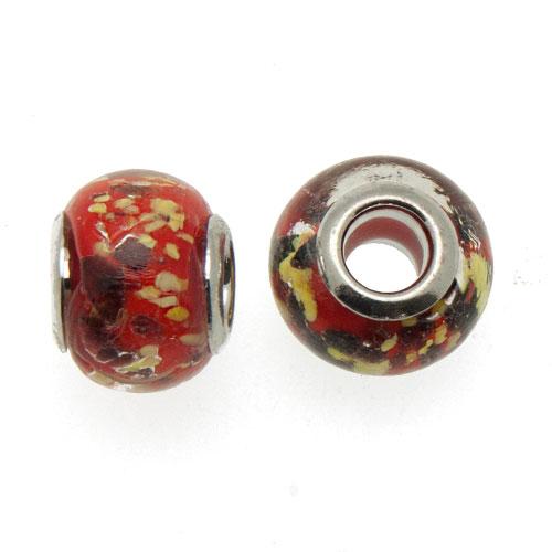 glasperlen red yellow spotted großlochperle 14x10mm | 2st