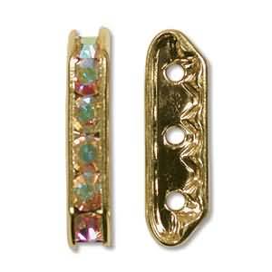 gold plated crystal ab bridge spacer 3 hole 21x6mm | 1pc