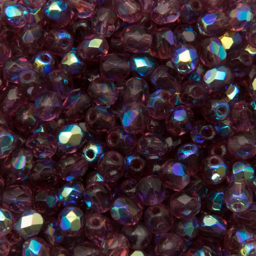 czech fire-polished round beads - fuchsia ab 4mm | 50pc