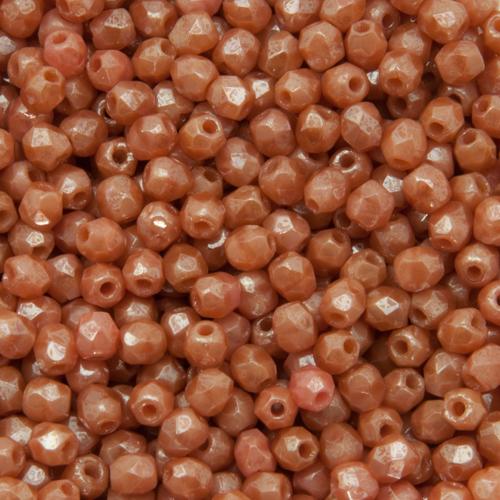 czech fire-polished round beads - luster opaque coral rose peach 3mm | 50pc