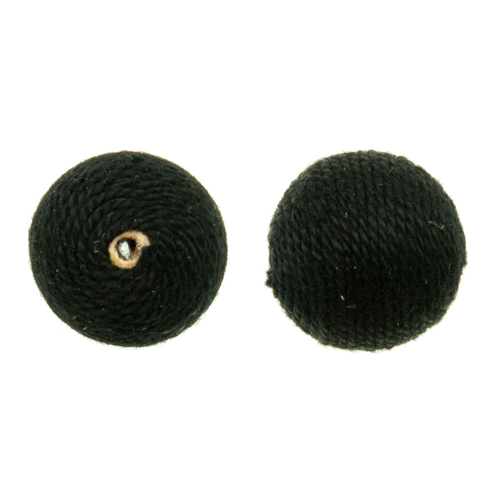 wood beads cotton coated - black - round 16mm | 4pc