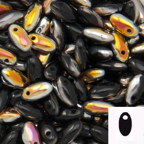 czech glass rizo beads - jet marea 6x2,5mm | 10gr
