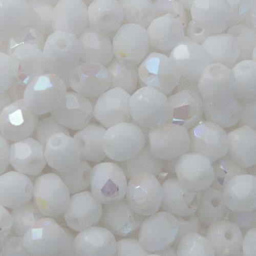 böhmische glasschliffperlen opaque white ab 4mm | 50st