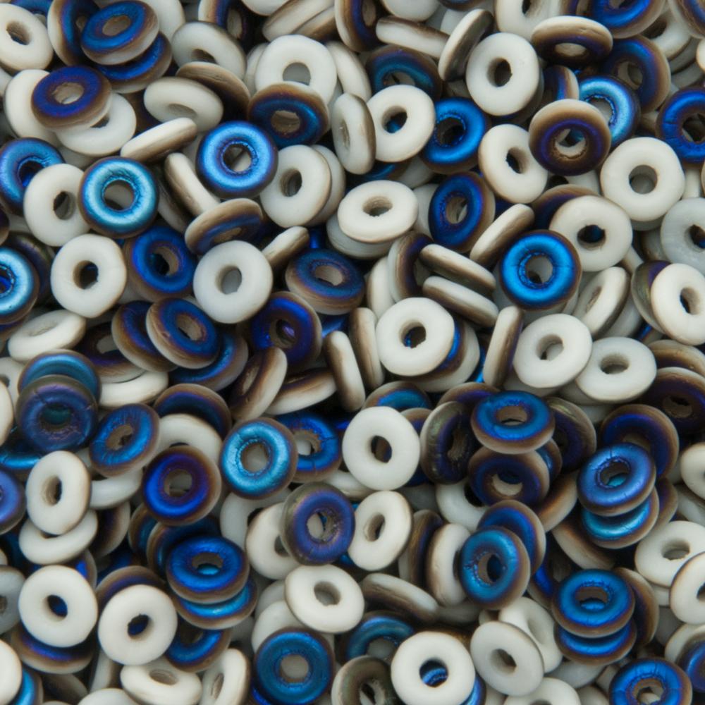 czech glass o-bead - white azuro matted - 4mm | 5gr