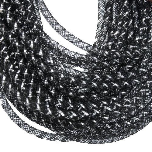 plastic net tubolar mesh - black with silver lined 4mm | 4mt